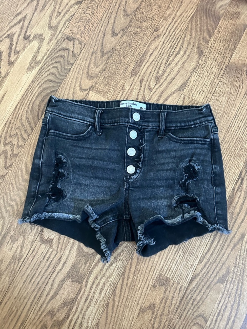 abercrombie kids Black Distressed Button-Front Jean Shorts